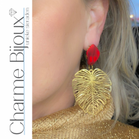 Oorhangers Cyril goudkleurig blad rood