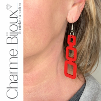 Zilveren oorhangers- Hout-Olivia- Rood- 8 cm