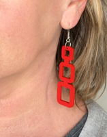 Zilveren oorhangers  Hout Olivia  Rood  8 cm