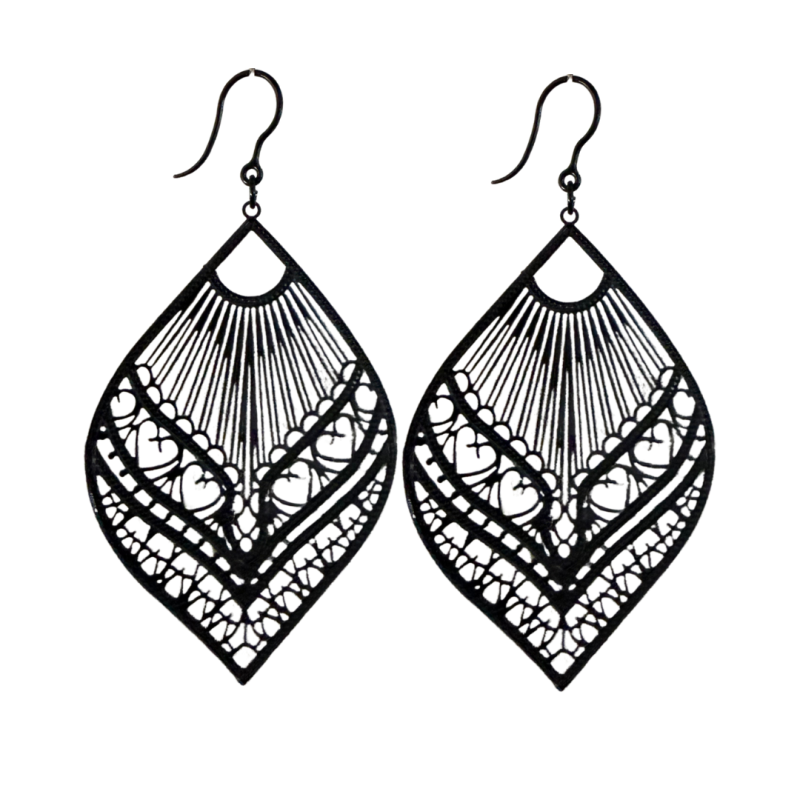 Allergievrij oorbellen fantasie - Zwart filigraan lang Allergievrij oorbellen fantasie - Zwart filigraan lang