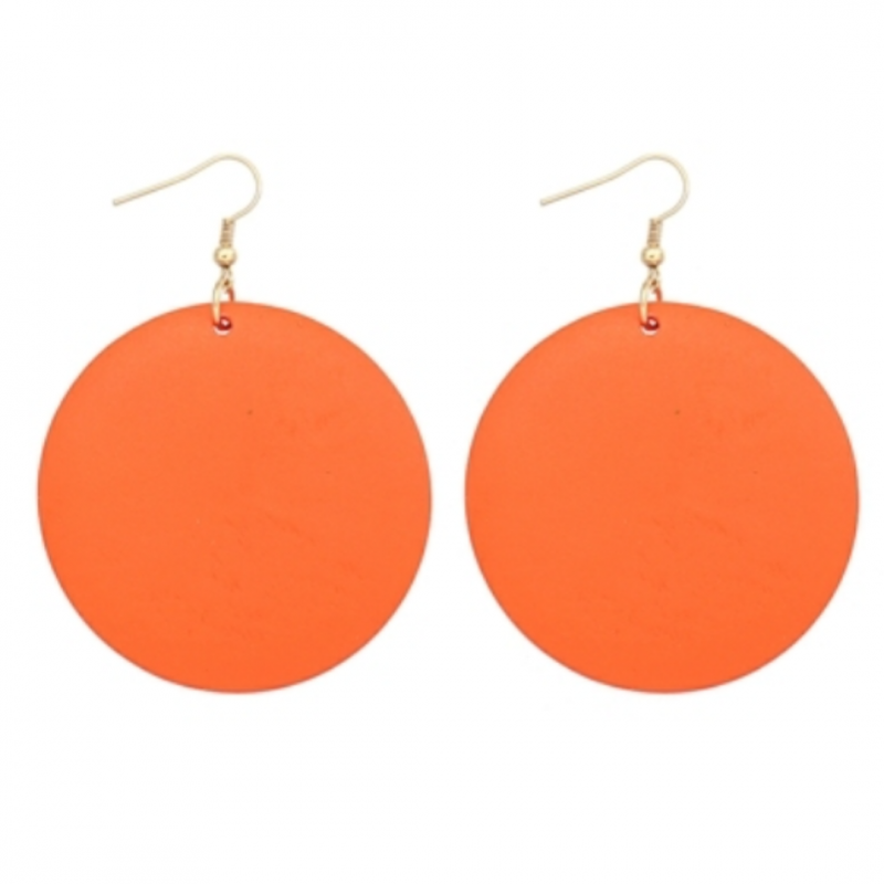 Zilveren oranje houten oorbellen 5 cm Tordis