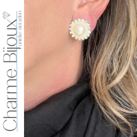 Clip oorbellen parel strass 2 cm