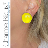 Clip oorbellen geel 2.5 cm zilverkleurrand