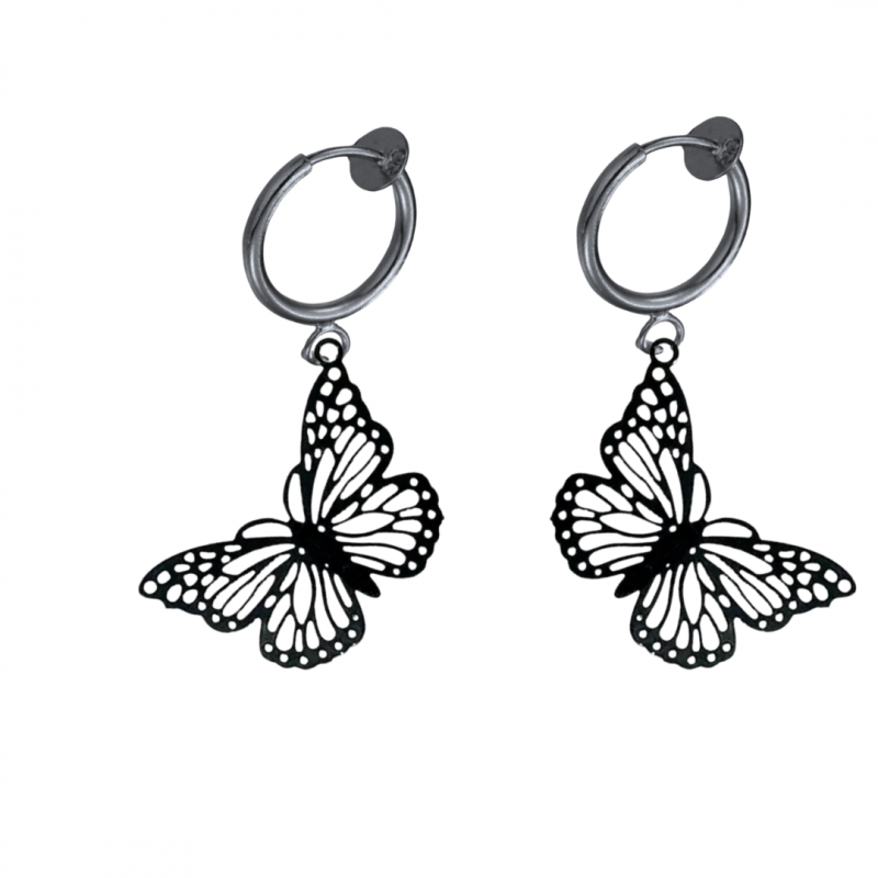 Klem oorbellen zwarte vlinder filigraan