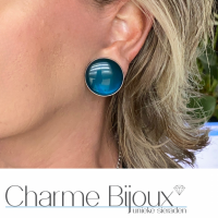 Clip oorbellen blauw extra groot 2.5 cm zilverrand