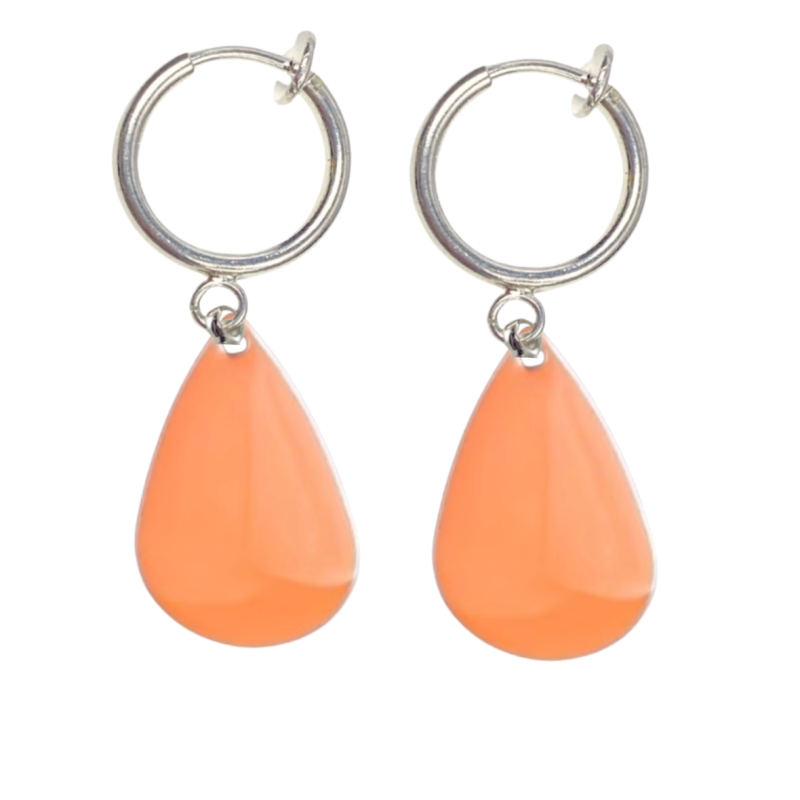 Klem oorbellen Oranje Emaille  druppel 3 cm