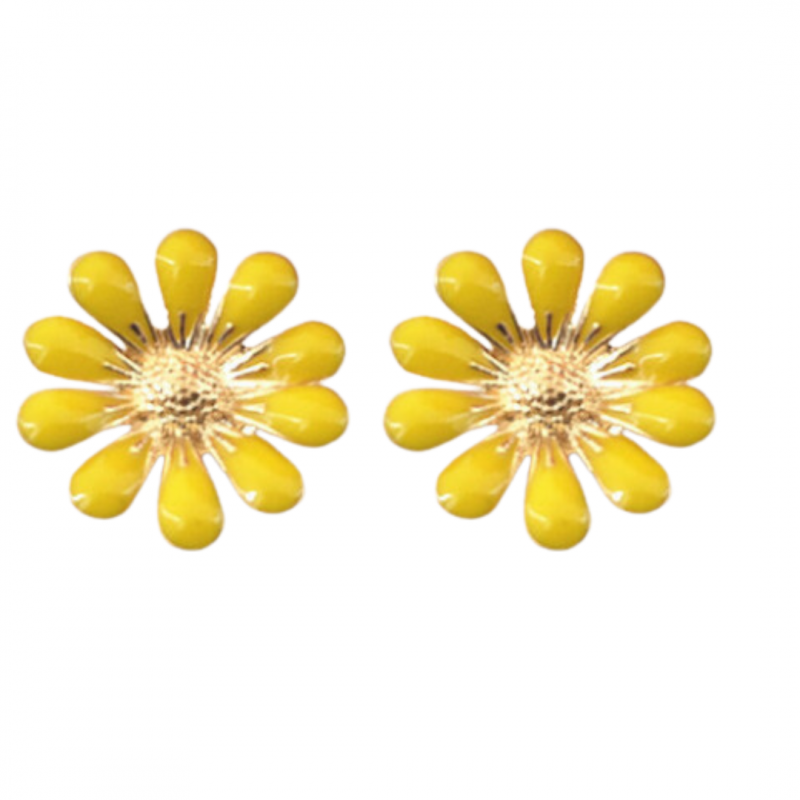 Clip oorbellen- madelief-bloem -geel emaille