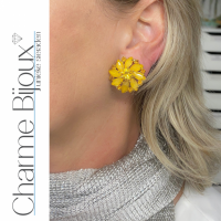 Clip oorbellen geel bloem 2.5 cm