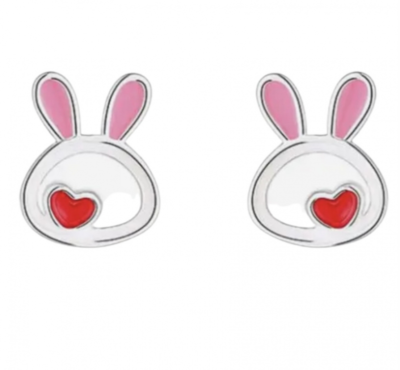 Zilverplating oorbellen konijntje rood hart