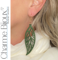 Zilveren groen houten oorbellen Cadier goudkleurig