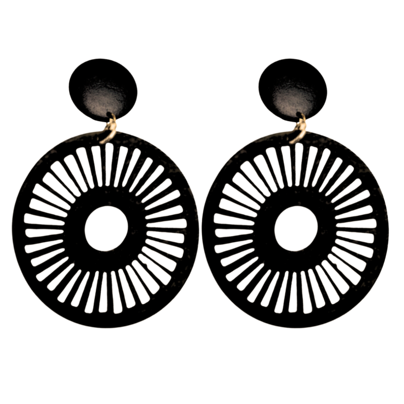 Clip oorbellen houten zwart goudkleurig