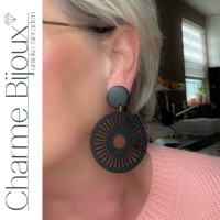 Clip oorbellen houten zwart goudkleurig