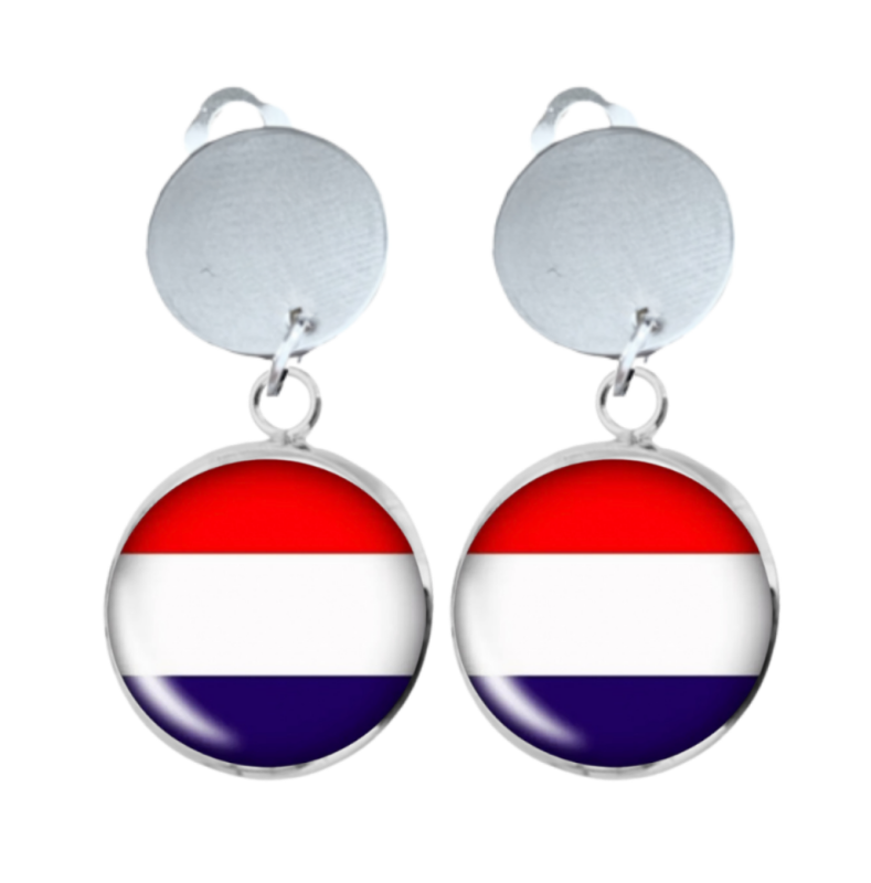 Clip oorbellen zilverkleur Nederlandse vlag Maxima