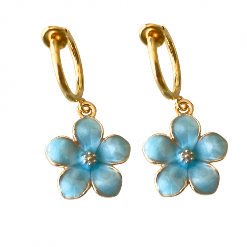 Klem oorbellen blauwe bloem goudkleurig Chimay