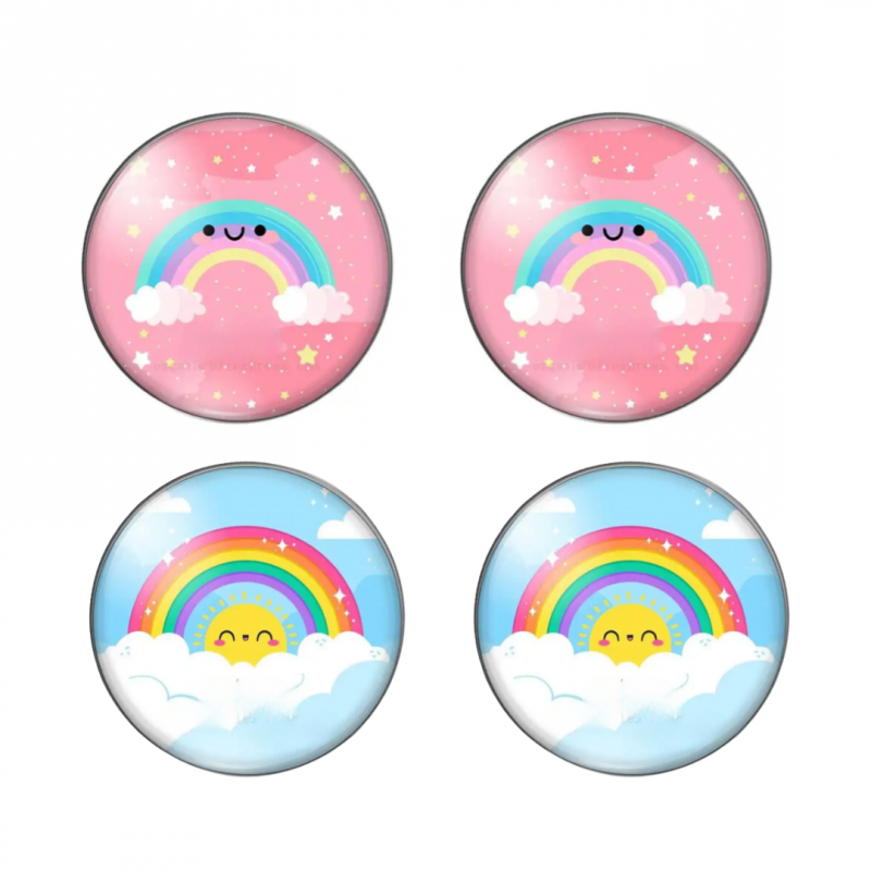 2 paar Clip oorbellen regenboog  roze en blauw
