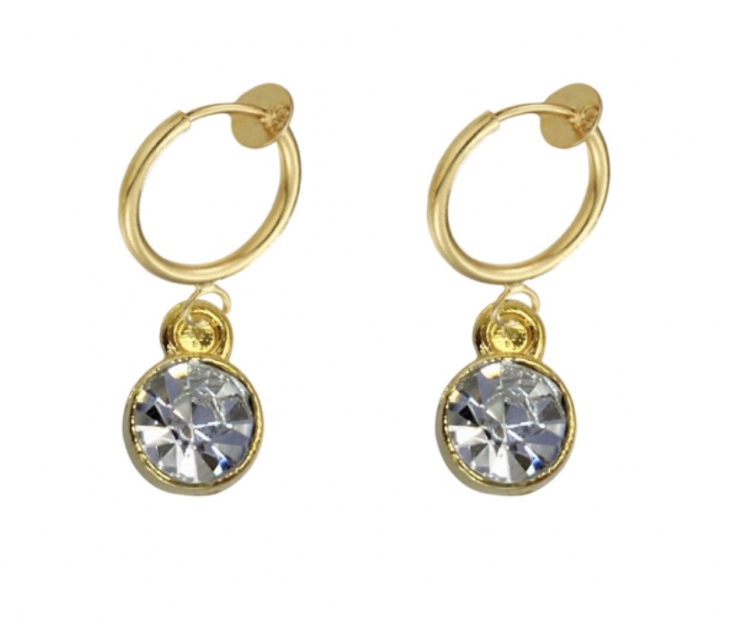 Klem oorbellen zirkonia goudkleurig  2.5 cm