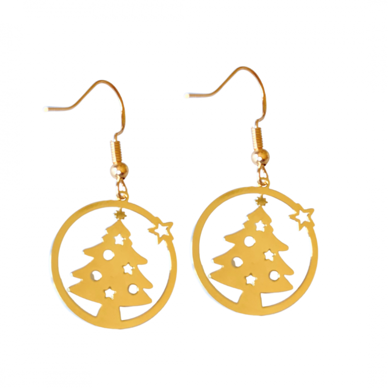 Zilveren goudkleurige oorbellen met kerstboomhanger