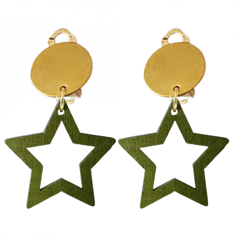 Clip oorbellen goudkleurig groene ster