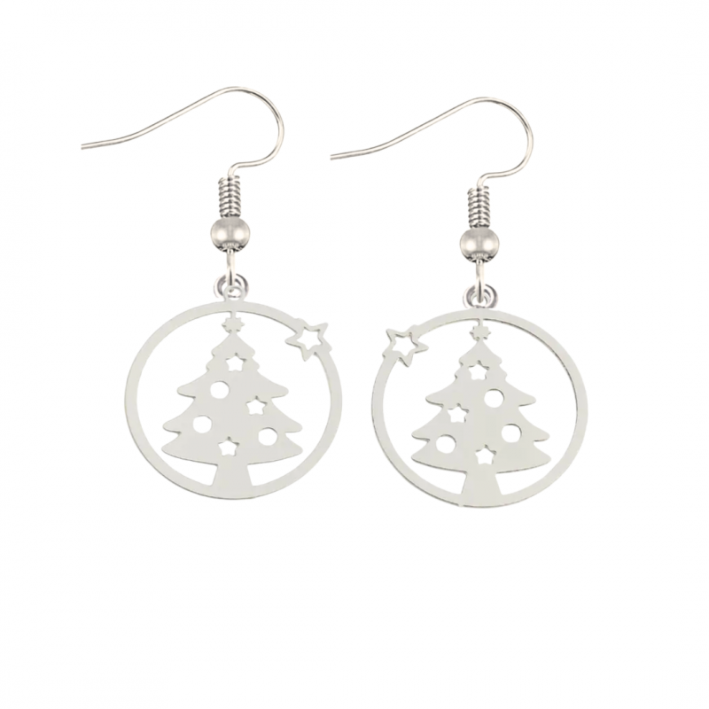 Zilveren oorbellen franse haak kerstboom zilverkleur