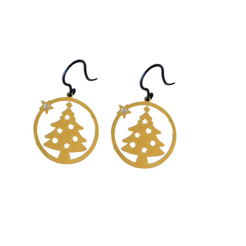 Allergievrije oorbellen goudkleurige kerstboom rond