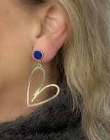 Clipoorbellen blauw en goudkleurig met hart
