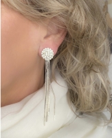 Clip oorbellen zilverkleur lang strass
