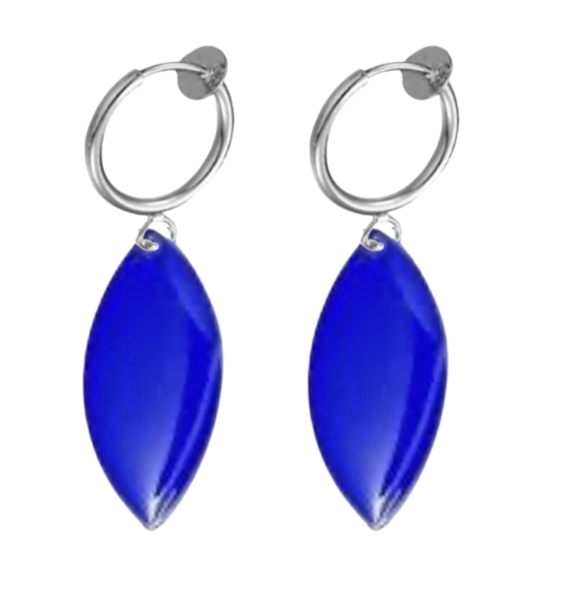 Klem oorbellen Emaille Blauw zilverkleur  Neroli