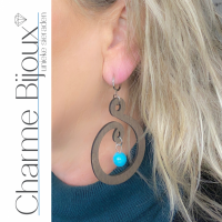 Klem oorbellen Bruin hout Turquoise