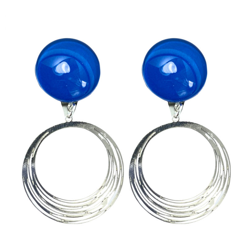 Clip oorbellen- blauw zilverkleur