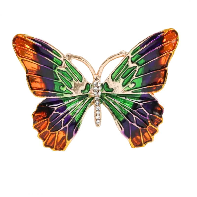 Broche vlinder groen paars oranje