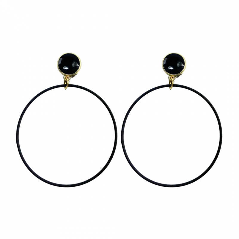 Clip oorbellen zwart goudkleurig cirkel 4 cm