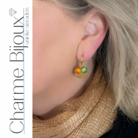 Klem oorbellen- 4 in 1. goudkleurig groen/oranje