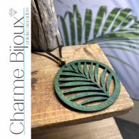 Ketting groen hout palmblad verstelbaar goudkleur