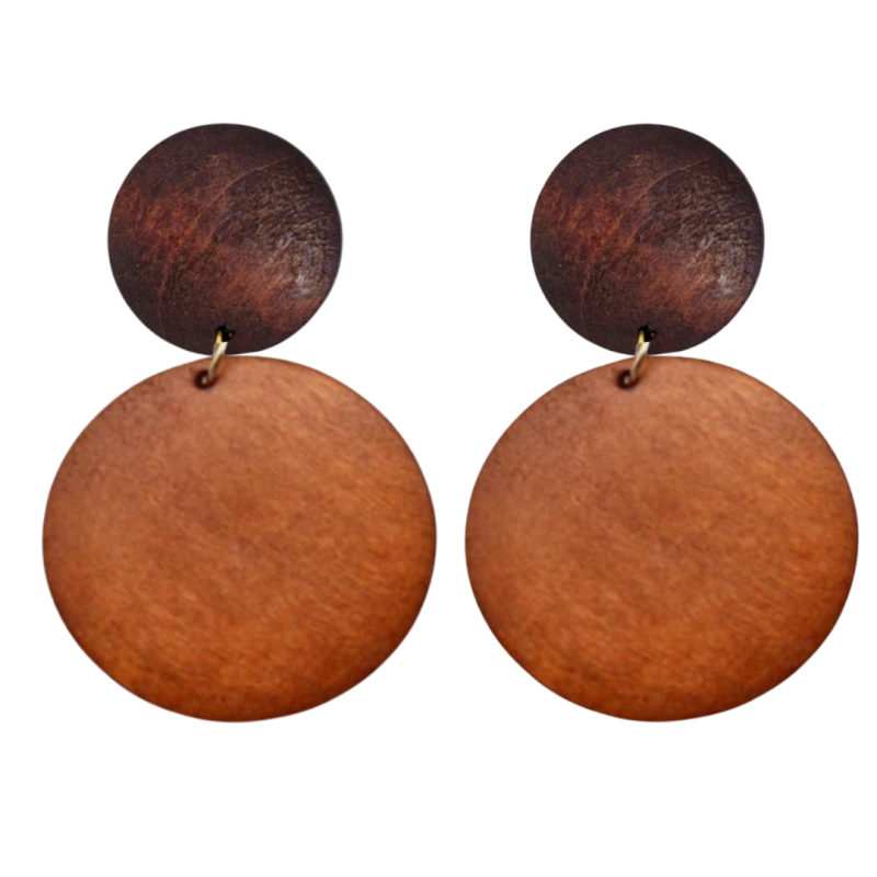 Clip oorbellen roestbruin/bruin hout