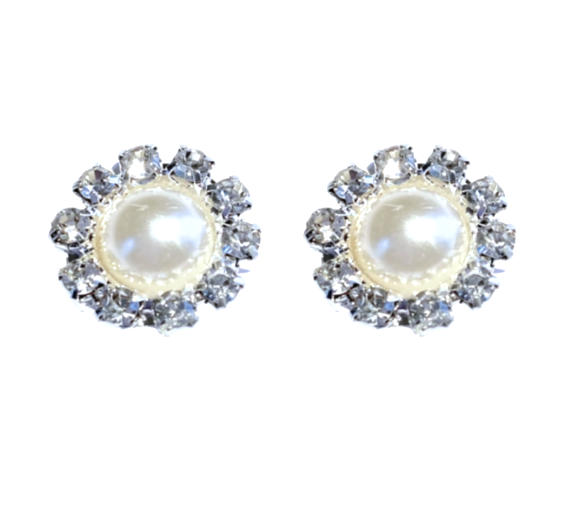 Klem oorbellen Parel strass 1.5 cm ivoor
