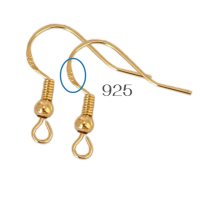 14 franse oorbelhaken Zilver 925  goudkleur