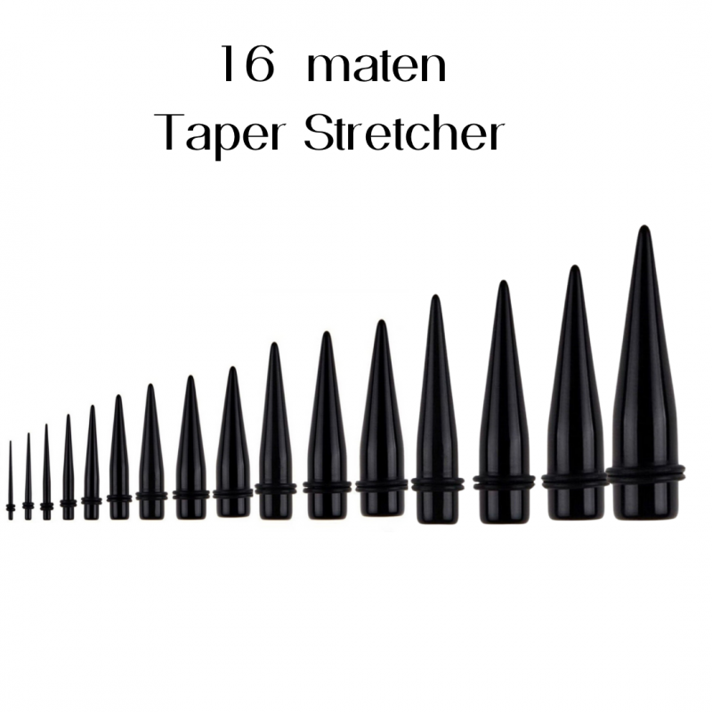 16 maten Taper stretcher 1.6 mm- 24 mm
