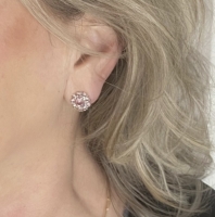 Klem oorbellen Strass Roze zilverkleur 1 cm