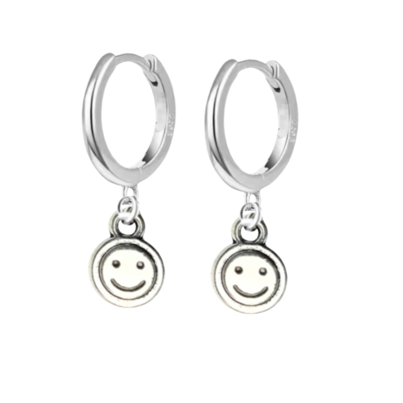 Zilveren oorring smiley