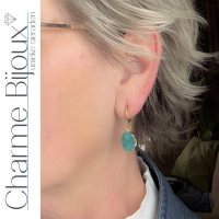 Klem oorbellen turquoise goudkleur steen 3 cm