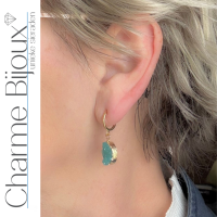 Klem oorbellen turquoise goudkleur steen 3 cm