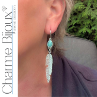 Klem oorbellen turquoise zilverkleur 8 cm