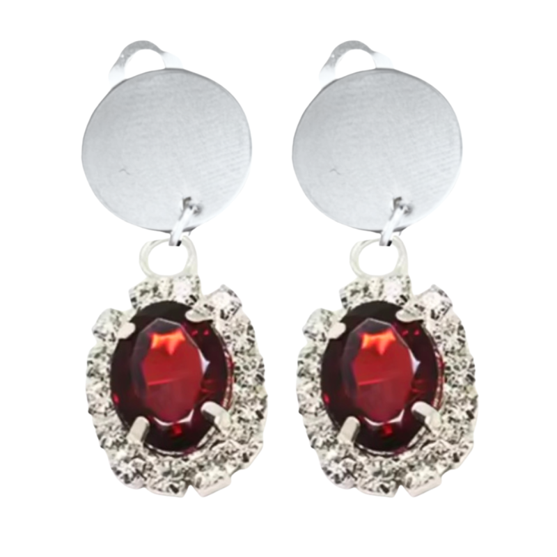 Clip oorbellen rood Strass zilverkleur Ximena 3.5 cm