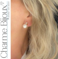 Clip oorbellen strass parel zilverkleur wit