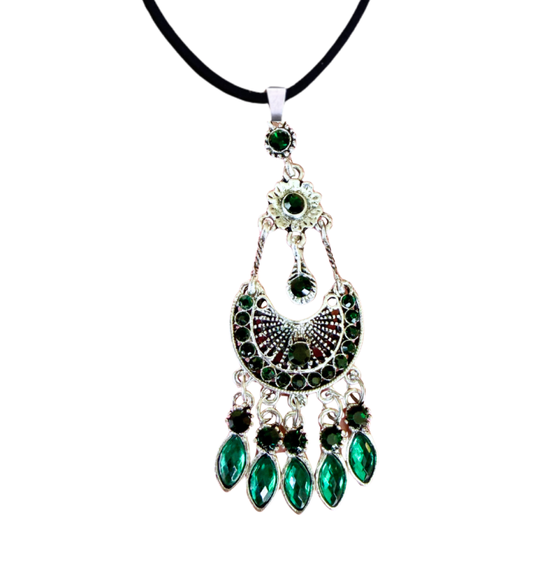 Ketting groen zilverkleurig Tibetaanse look