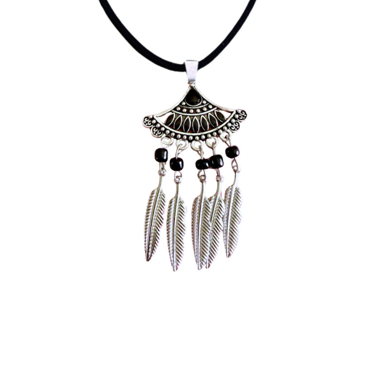 Ketting zwart zilverkleur Tibetaanse stijl verstelbaar