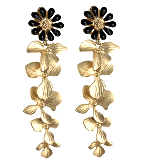 Clip oorbellen goudkleurig emaille madelief zwarte Charlotte daisy Clip oorbellen goudkleurig emaille madelief zwarte Charlotte daisy