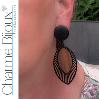 Clip oorbellen zwart bruin hout