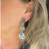 Clip oorbellen turquoise Tibetaanse look zilverkleur