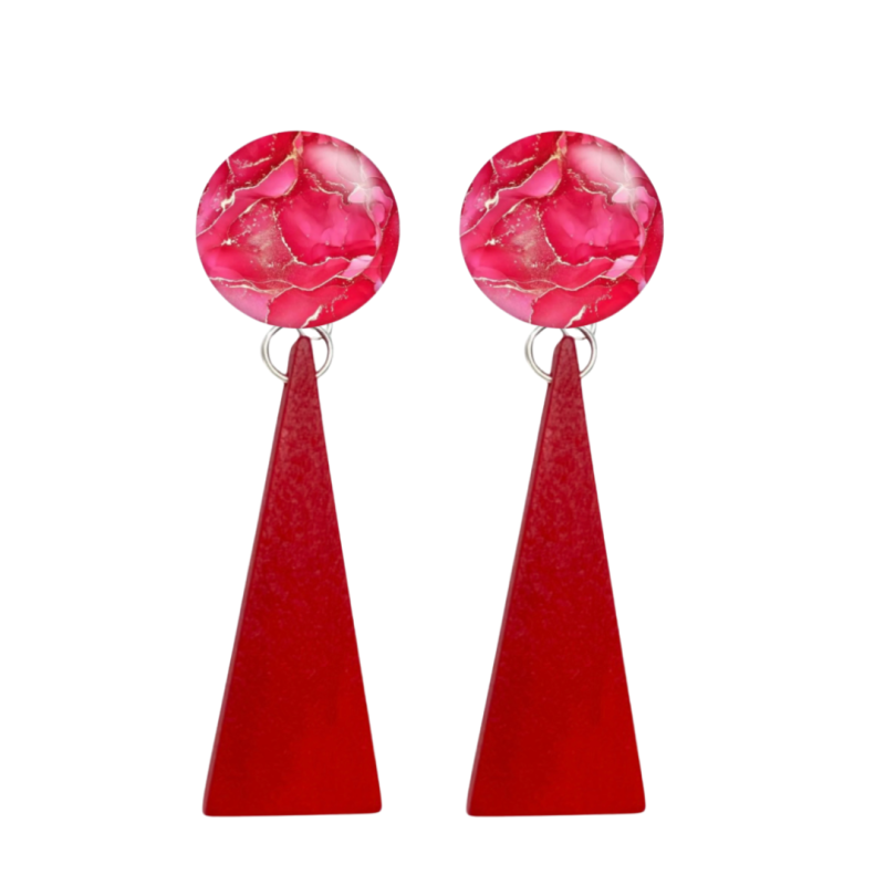 Clip oorbellen Saheli rood hout